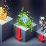 Illustration des cryptomonnaies Zora, Vine et Bonk en baisse malgré leur popularité dans les tendances de recherche.