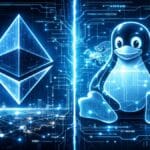 Illustration conceptuelle fusionnant Ethereum et Linux, symbolisant la vision de Vitalik Buterin pour une infrastructure mondiale décentralisée.
