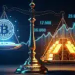 Comparaison graphique entre la hausse du prix de l'or et la stagnation du Bitcoin face au dollar fort.