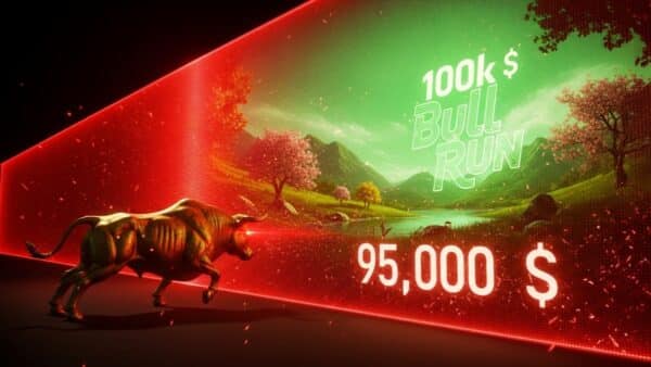 Illustration symbolisant le taureau Bitcoin chargeant le mur de vente des 95 000 dollars pour déclencher le bull run.