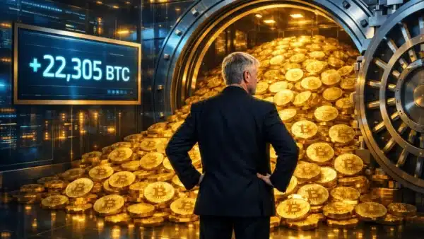 Illustration de l'achat massif de 22 305 Bitcoins par MicroStrategy pour sa trésorerie d'entreprise.