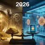 Comparaison visuelle entre les réserves d'or massives des banques centrales et les réserves numériques de Bitcoin en 2026.