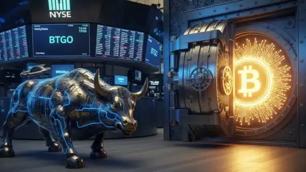 Illustration de l'introduction en bourse de BitGo sur le NYSE, symbolisant le pont entre la crypto et Wall Street.