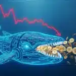 Illustration symbolique d'une baleine crypto accumulant massivement des jetons Cardano (ADA) pendant une baisse de marché.