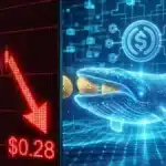 Graphique du Cardano en baisse à 0,28 dollars contrasté par des achats massifs de baleines.