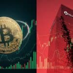 Illustration symbolisant l'effondrement du cours de l'action MicroStrategy (-62%) contrastant avec la stabilité du prix du Bitcoin en ce début 2026.