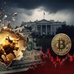 Graphique financier montrant la chute du dollar et du Bitcoin, avec de l'or en hausse.