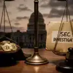 Illustration symbolisant les accusations de corruption Pay-to-Play contre la SEC dans l'affaire Justin Sun et les dons crypto.