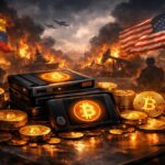 Illustration représentant la rumeur d’un trésor de 600 000 Bitcoin lié au Venezuela après la capture de Maduro, avec un visuel géopolitique et crypto.