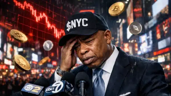 Eric Adams au cœur du scandale de son token crypto $NYC, dont le cours s'est effondré suite à des retraits de liquidité suspects.