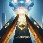 Illustration de l'adoption massive d'Ethereum par les institutions financières comme BlackRock, JPMorgan et Fidelity pour la tokenisation.