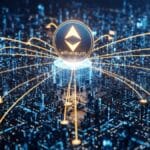 Illustration futuriste symbolisant la montée du prix de l'Ethereum et son volume record de transactions en stablecoins en janvier 2026.