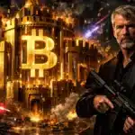 Illustration symbolique de Michael Saylor défendant l'intégrité du protocole Bitcoin contre les modifications techniques risquées.