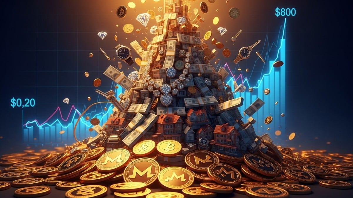 Illustration symbolisant la transformation d'un investissement de 1000$ en 3,6 millions de dollars grâce au rallye historique du Monero.