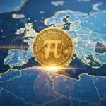 Illustration de l'expansion de Pi Network en Europe grâce à la conformité MiCA et au KYC par intelligence artificielle.