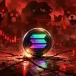 Graphique financier montrant le prix de Solana en baisse, illustrant le concept de Dead Cat Bounce avec un support fragile.