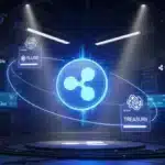 Illustration montrant le jeton XRP au centre de l'écosystème Ripple, entouré par le stablecoin RLUSD.