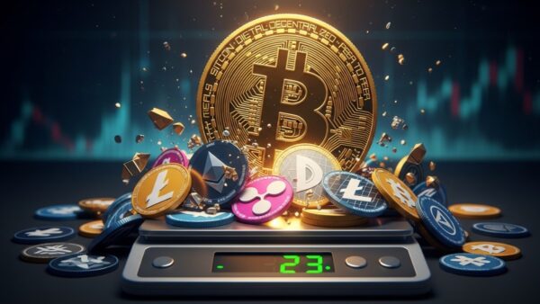 Illustration symbolisant la domination du Bitcoin sur le marché crypto avec un indice Altcoin Season bloqué à 23.