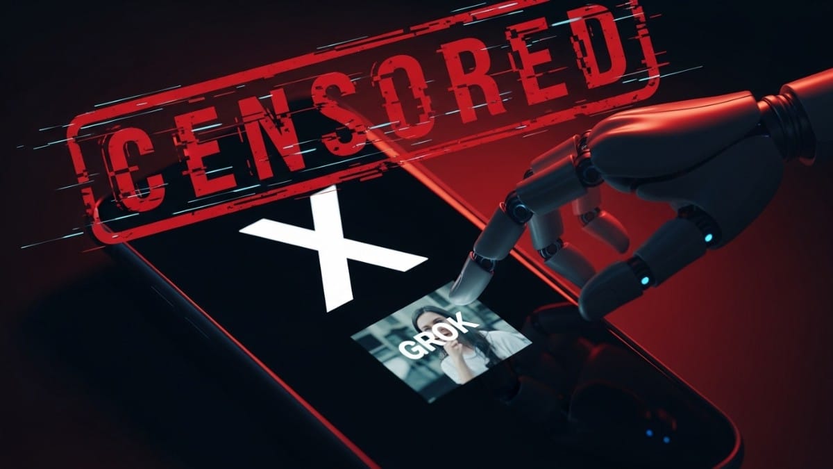 Illustration du scandale de l'IA Grok sur le réseau social X, utilisée pour modifier des photos de femmes sans leur consentement.