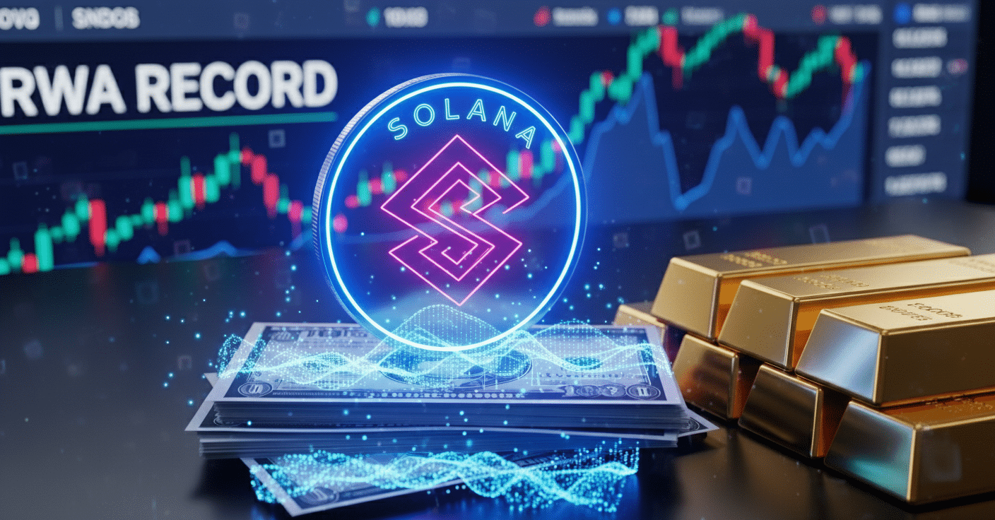 Illustration symbolisant la croissance des actifs du monde réel (RWA) sur la blockchain Solana, atteignant un record de 873 millions de dollars en 2026.