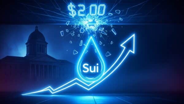 Graphique du jeton SUI en hausse de 14% suite à l'arrivée de Brian Quintenz au conseil d'administration en janvier 2026.