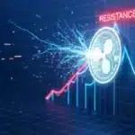 Graphique technique du XRP montrant un triangle ascendant sous pression avant une potentielle rupture haussière.