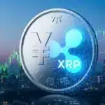 Illustration symbolisant l'intégration du XRP comme produit financier au Japon avec Tokyo en arrière-plan.