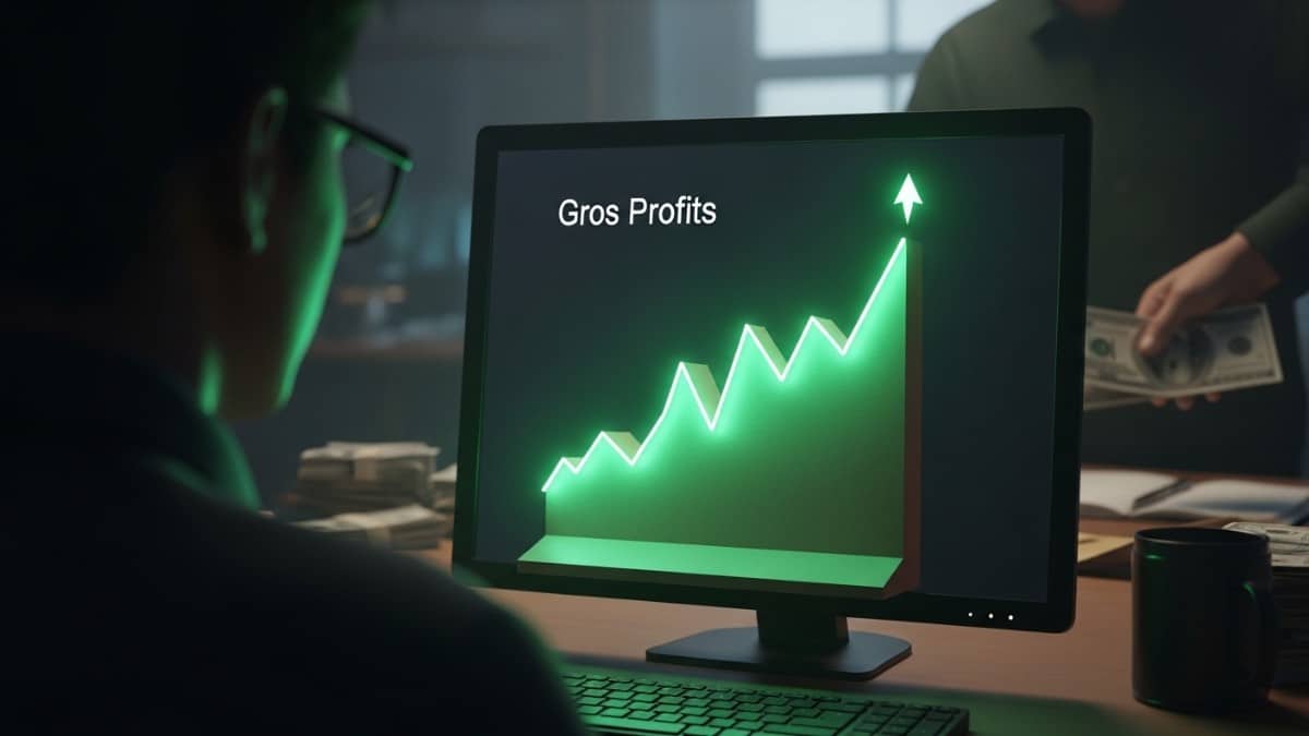 Illustration conceptuelle d'une escroquerie financière montrant une fausse interface de trading crypto masquant un système de Ponzi et le détournement de fonds.