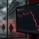 Graphique du Bitcoin en baisse BTC à 75 269 dollars suite à la capitulation des mineurs.