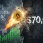 Graphique du Bitcoin montrant un rebond après le CPI mais bloqué par une résistance majeure à 70 000 dollars.