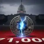 Graphique du Bitcoin chutant sous les 71 000 dollars effacant les gains de l'ere Trump.