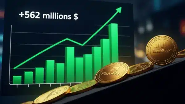 Graphique montrant 562 millions de dollars d'entrées dans les ETF Bitcoin Spot.