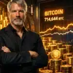 Illustration de Michael Saylor prédisant la surperformance du Bitcoin face au S&P 500.