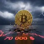 Graphique chute Bitcoin BTC sous 71000 dollars crise de foi et panique boursière.