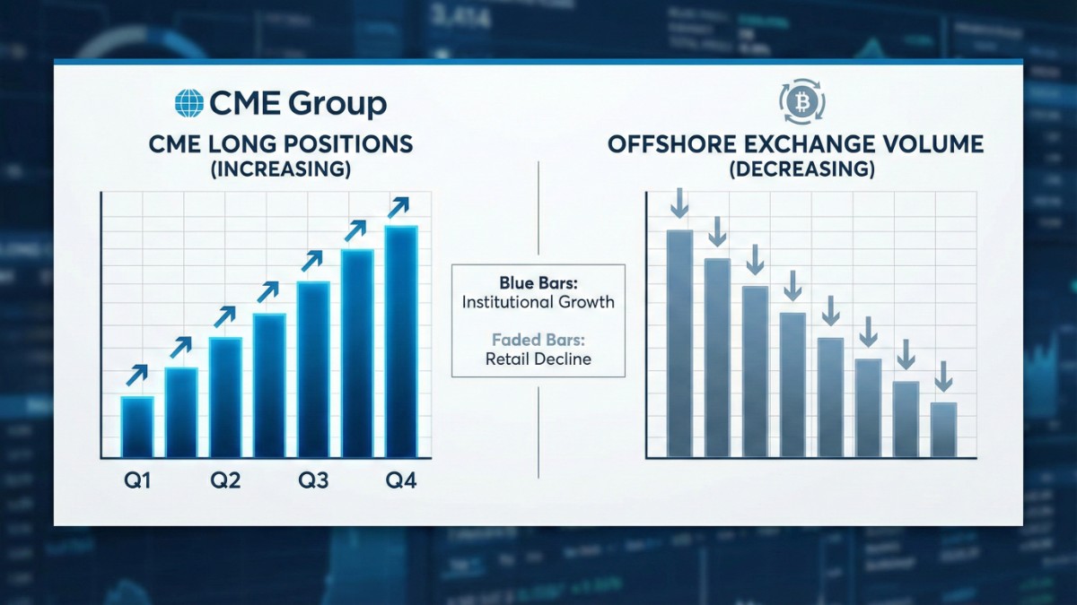 Graphique comparant les positions longues sur le CME et la capitulation sur les échanges offshore.