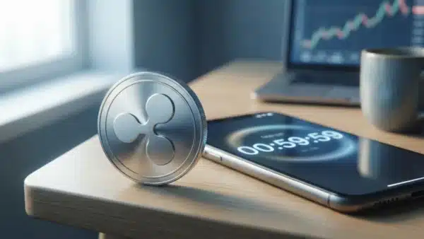 Pièce XRP dans un environnement moderne avec un compte à rebours symbolisant la fin du concours