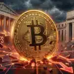 Graphique boursier illustrant la violente chute du cours Bitcoin sous les 64 000 dollars suite à la surenchère des tarifs douaniers américains.