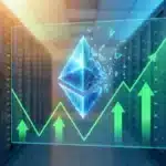 Illustration conceptuelle du rebond du cours Ethereum formant une figure technique en double creux (double-bottom) portée par le staking institutionnel.