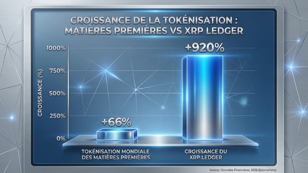 Graphique montrant la surperformance du XRP Ledger sur le secteur des matières premières tokenisées.