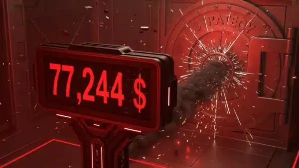 Graphique du marché crypto montrant le Bitcoin chutant sous les 76 000 dollars.