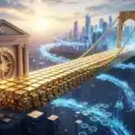 Illustration de la connexion entre les actifs réels (RWA) et la cryptomonnaie via l'infrastructure Chainlink.