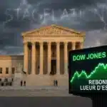 Graphique illustrant la hausse de l'indice Dow Jones suite à l'annulation des tarifs douaniers de Trump par la Cour suprême.