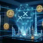 Illustration conceptuelle de la tokenisation immobilière à Dubaï utilisant la technologie blockchain du XRP Ledger.