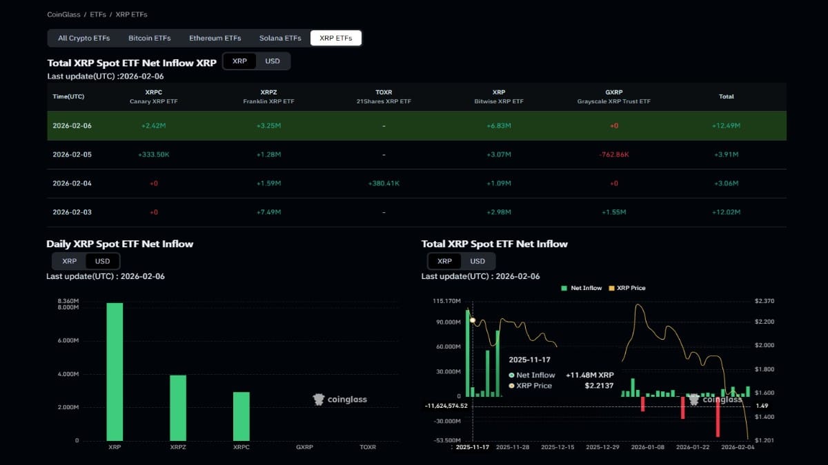 Graphique montrant l'entrée de 15 millions et 5,9 millions de $ pendant la panique selon coinglass