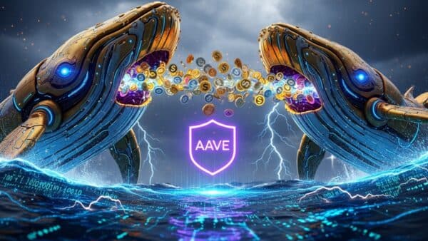 Illustration de baleines Ethereum vendant 371 millions de dollars (ETH) pour rembourser Aave.