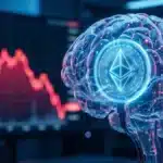 Illustration conceptuelle de la cryptomonnaie Ethereum propulsant l'intelligence artificielle malgré la chute de son cours en bourse.