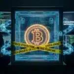 Illustration conceptuelle de la saisie record de 580 millions de dollars en cryptomonnaie par les autorites americaines contre le crime organise.