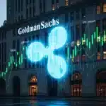 Illustration de l'investissement de Goldman Sachs dans les ETF XRP avec le logo de la banque et des graphiques financiers.
