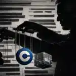 Illustration symbolique montrant l'influence cachée de Jeffrey Epstein sur l'écosystème Bitcoin et les grandes entreprises crypto.