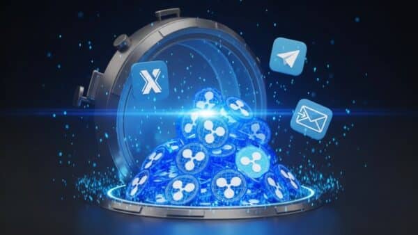 Illustration 3D d'un coffre-fort numérique s'ouvrant sur 50 pièc